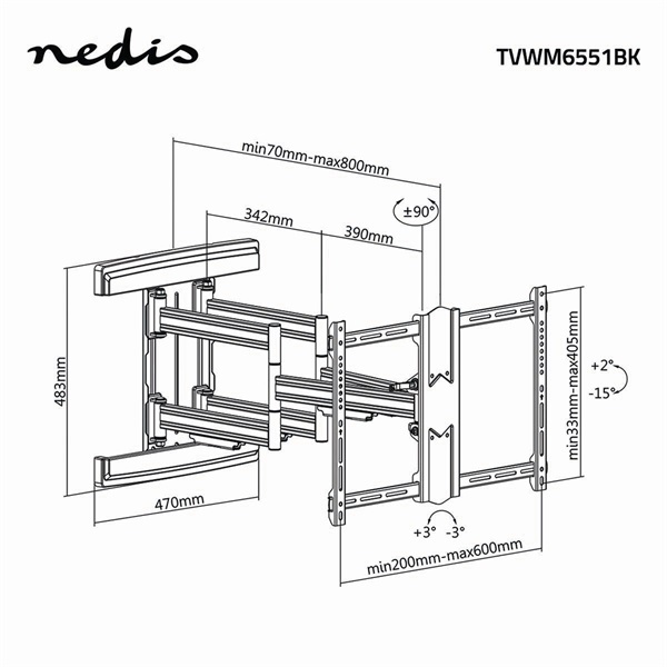 Nedis_TVWM6551BK_37-_80_LCD_TV_monitor_fali_tartokonzol_maximum_70_kg_forgathato_dontheto_6_forgaspont-i1687630.jpg Nedis TVWM6551BK 37"- 80" LCD TV / monitor fali tartókonzol, maximum 70 kg, forgatható / dönthető, 6 forgáspont - Image 8