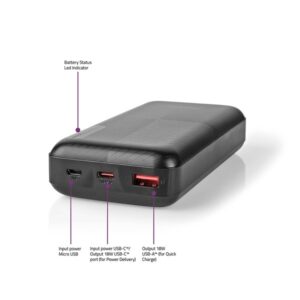Nedis UPBKPD20000BK hordozható külső akkumulátor, powerbank 20000mAh