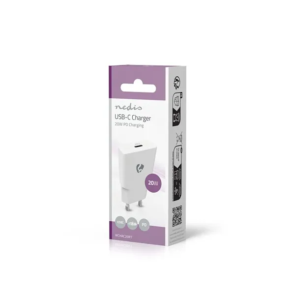 Nedis WCHAC20WT fali USB töltő, 20 W, GaN, PD3.0, 1,67 / 2,22 / 3,0 A, USB-C, automatikus feszültségválasztás - Image 5
