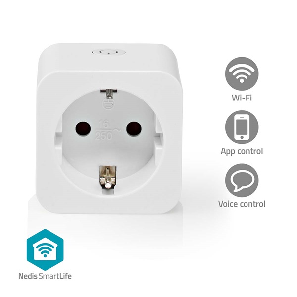 Nedis WIFIP121FWT okos konnektor, Wi-Fi, IP21, 16A, 3680W, fogyasztásmérő, Android™ / IOS - Image 1