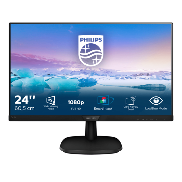 PHILIPS IPS monitor 23,8" 243V7QJABF, 1920x1080, 16:9, 250cd/m2, 4ms, VGA/HDMI/Displayport, hangszóró - Image 1