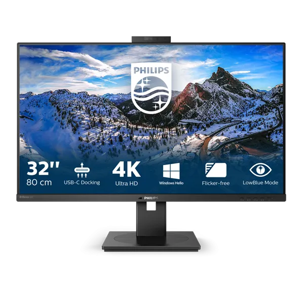 PHILIPS IPS monitor 31.5" 329P1H, 3840x2160, 16:9, 350cd/m2, 4ms, USB-C/4xUSB/DP/2xHDMI/LAN, hangszóró&webkamera