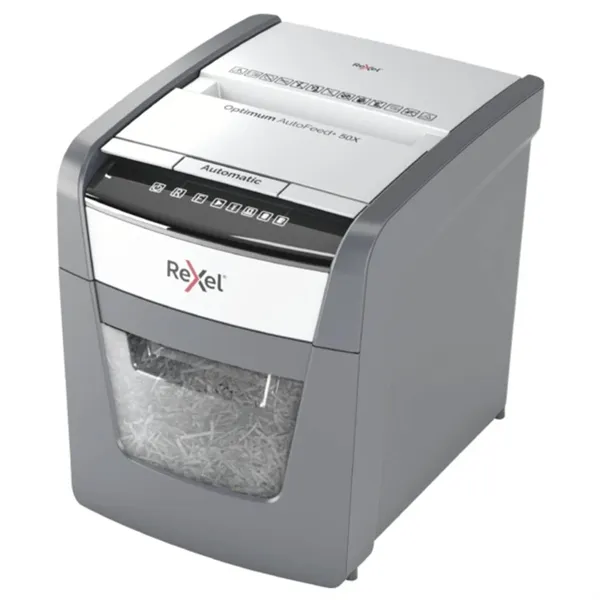 REXEL Iratmegsemmisítő, konfetti, 50 lap, "Optimum AutoFeed+ 50X"