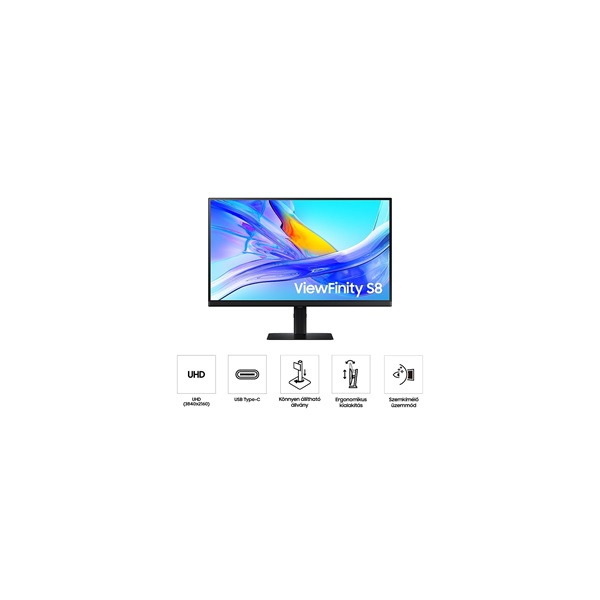 SAMSUNG IPS monitor B2B 27" S80UD, 3840x2160, 16:9, 350cd/m2, 5ms, LAN/HDMI/DisplayPort/3xUSB/USB-C, Pivot - Image 4