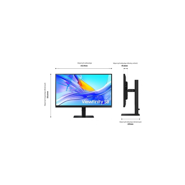 SAMSUNG IPS monitor B2B 27" S80UD, 3840x2160, 16:9, 350cd/m2, 5ms, LAN/HDMI/DisplayPort/3xUSB/USB-C, Pivot - Image 5