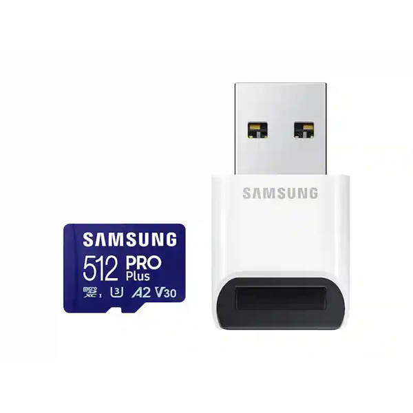 SAMSUNG_Memoriakartya_PRO_Plus_Reader_microSDXC_512GB_CLASS_10_UHS-I_U3_V30_A2_R180W130-i1274934.png Samsung MicroSD kártya - 512GB MB-MD512SB/WW (PRO PLUS, UHS-I, R180/W130, adapter, 512GB) - Image 1