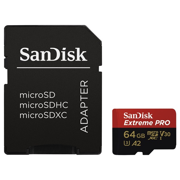 Sandisk 64GB microSDXC Extreme Pro Class 10 UHS-I A2 C10 V30 + adapterrel - Image 2