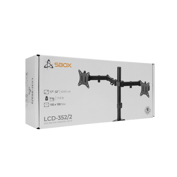 SBOX LCD-352/2-2, DESKTOP MOUNT (2 képernyős rögzítőkar), (17-32", max. 9 kg/monitor, max.VESA: 100x100 mm) - Image 10