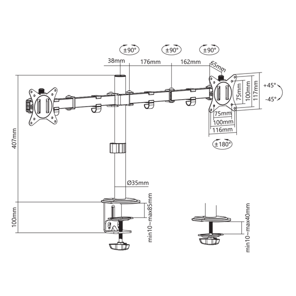 SBOX LCD-352/2-2, DESKTOP MOUNT (2 képernyős rögzítőkar), (17-32", max. 9 kg/monitor, max.VESA: 100x100 mm) - Image 9
