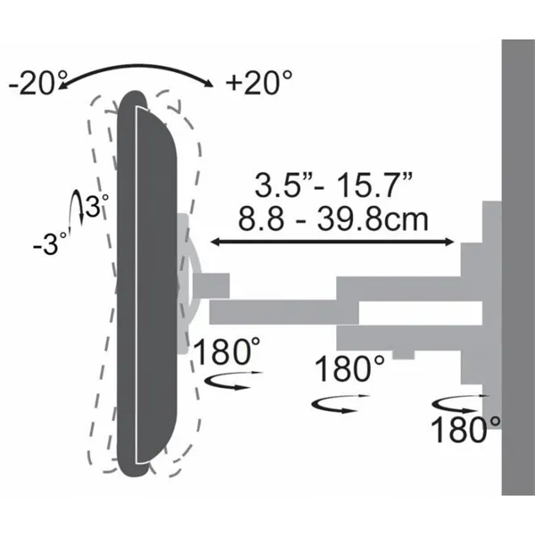 SBOX LCD-443 fali konzol, dönthető, forgatható, 23"-55", 400x400, max 30 kg - Image 2