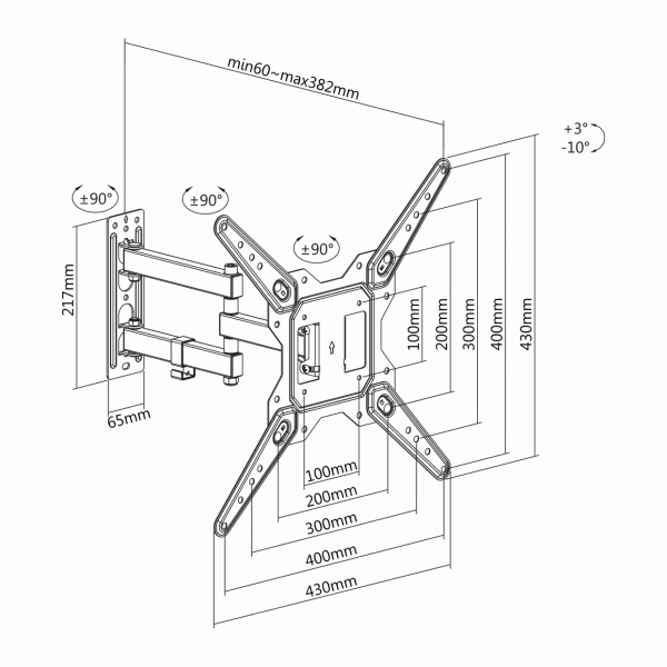 TVL SBOX LCD-443 23"-55" dönthető, forgatható dupla karos fali konzol - Image 10