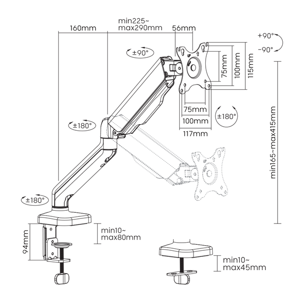 SBOX Asztali konzol LCD-S012-2, DESKTOP MOUNT (17-32", max. 9 kg, max.VESA: 100x100 mm) - Image 10
