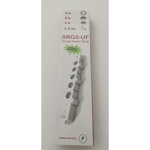 SPS túlfeszültségvédő elosztó, 1,5 méteres, 5 DIN + 2 USB + 1 USB-C, flexi - Image 3