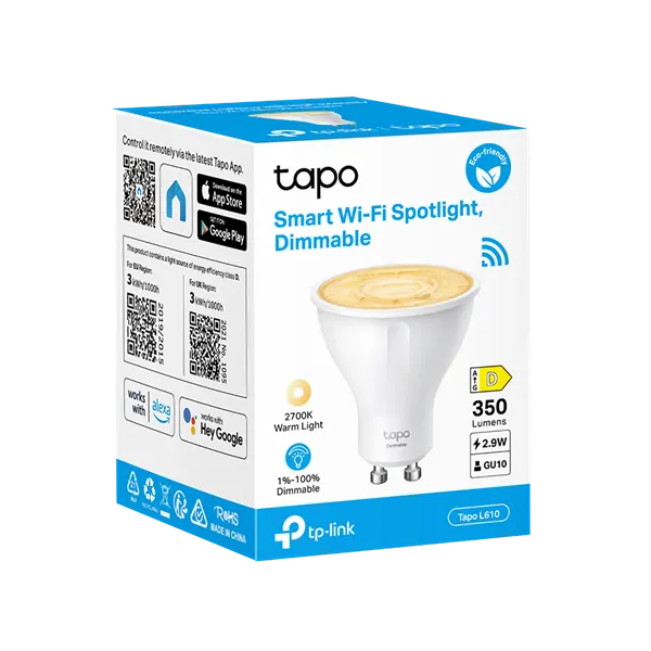 TP-LINK LED Izzó Wi-Fi-s GU10, Spotlight, TAPO L610