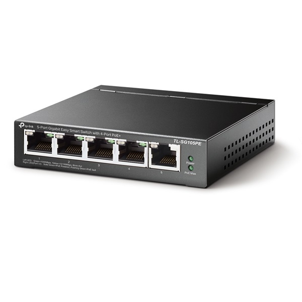 TP-LINK_Switch_5x1000Mbps_4xPOE_Femhazas_Asztali_Easy_Smart_TL-SG105PE-i600299.jpg TP-LINK TL-SG105PE 5-Port Gigabit EasySmart Switch with 4-Port PoE+ - Image 1