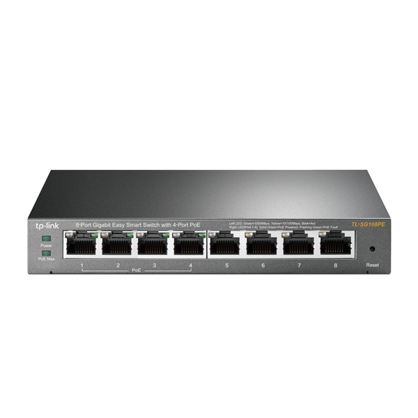 TP-LINK_Switch_8x1000Mbps_ebbol_4_port_POE_Easy_Smart_SG108PE-i367662.jpg TP-Link Switch Easy Smart PoE - TL-SG108PE JetStream™ (8 port 1Gbps; 8/4 af PoE port, 55W) - Image 1
