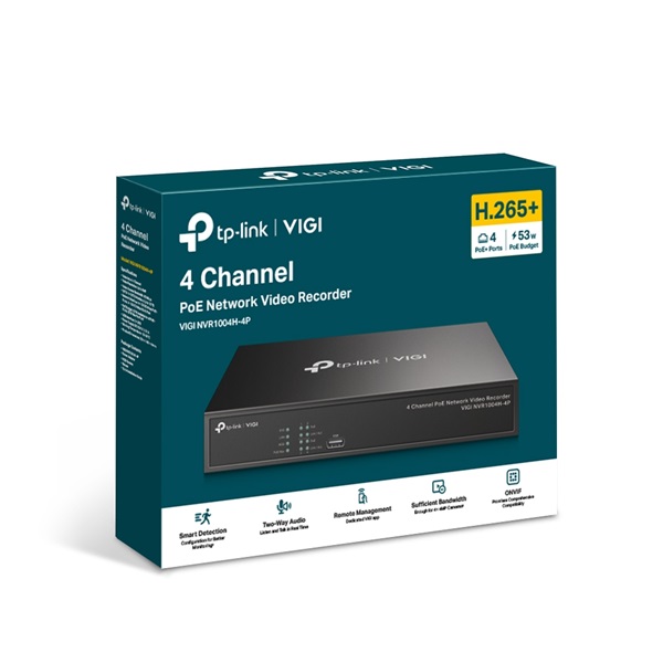 TP-LINK Video Recorder 4 csatornás POE+, VIGI NVR1004H-4P - Image 2