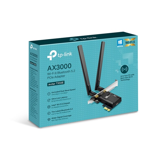 TP-Link Hálózati adapter WiFi AX3000 - Archer TX55E (PCI-E; 574Mbps 2.4Ghz + 2402Mbps 5Ghz; Bluetooth 5.0; Wifi6) - Image 3