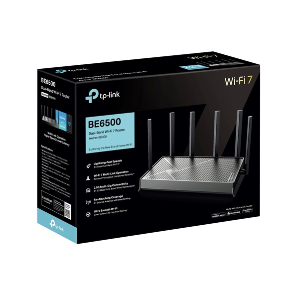 TP-LINK Wireless Router Dual Band BE6500 1xWAN(2.5Gbps) + 1xLAN(2.5Gbps) + 3xLAN(1Gbps) + 1xUSB 3.0, Archer BE400 - Image 3