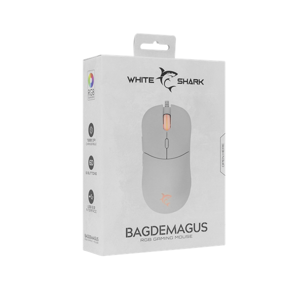 WHITE SHARK BAGDEMAGUS-W, GM-5010W gamer egér, 6D, fehér, 7200 dpi, RGB - Image 7