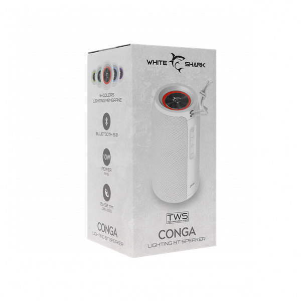 WHITE SHARK CONGA Bluetooth Hangszóró, 10 W, BT 5.0, Fehér - Image 6