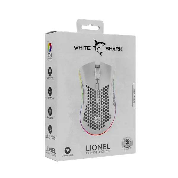 White Shark LIONEL WGM-5012W vezeték nélküli fehér gamer egér - Image 8