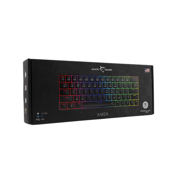WHITE SHARK W029932 Premium KAIKEN-B/R-US vezeték nélküli mech. gamer billentyűzet, 63 piros kapcs. fekete (angol) - Image 3