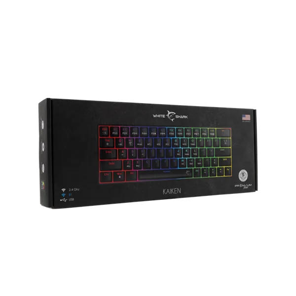 WHITE SHARK W029932 Premium KAIKEN-B/R-US vezeték nélküli mech. gamer billentyűzet, 63 piros kapcs. fekete (angol) - Image 3