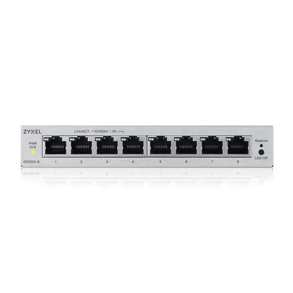 ZYXEL Switch 8x1000Mbps Fémházas Asztali, Web menedzselés, GS1200-8V3-EU0101F