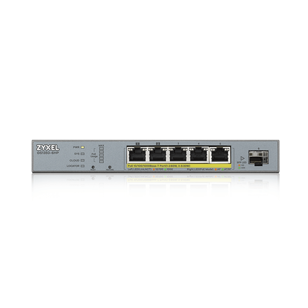 ZYXEL Switch 5x1000Mbps (5xPOE) + 1xGigabit SFP Menedzselhető, GS1350-6HP-EU0101F - Image 2