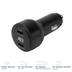 ACT 2-port USB-C Fast Car Charger 95W with PD, QC and GaNFast Black - Image 2
