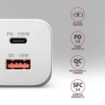 AXAGON ACU-PQ100W PD3.0 & QC4+ Dual Outputs Wall Charger 100W White - Image 4