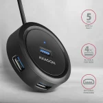 AXAGON HUE-P1AL SuperSpeed USB-A Round HUB Black - Image 2