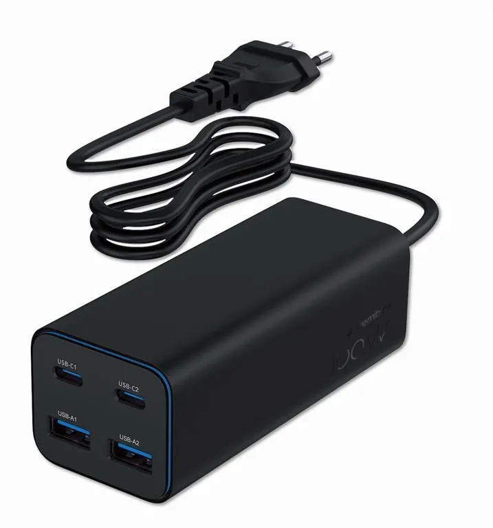 Gembird 4-port 100W GaN USB PowerDelivery fast charger Black