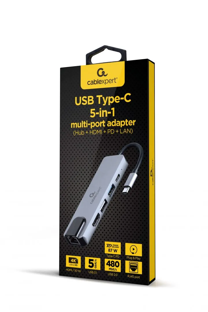 Gembird A-CM-COMBO5-04 USB Type-C 5-in-1 Multi-Port Adapter Space Grey - Image 3
