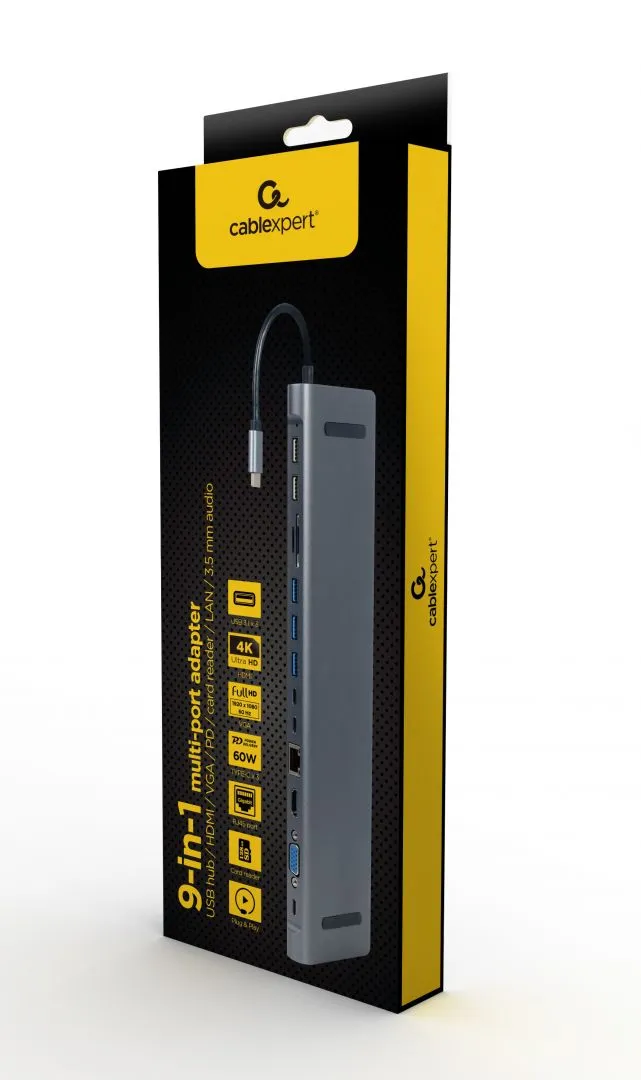 Gembird A-CM-COMBO9-01 USB Type-C 9-in-1 Multi-Port Adapter Space Grey - Image 3