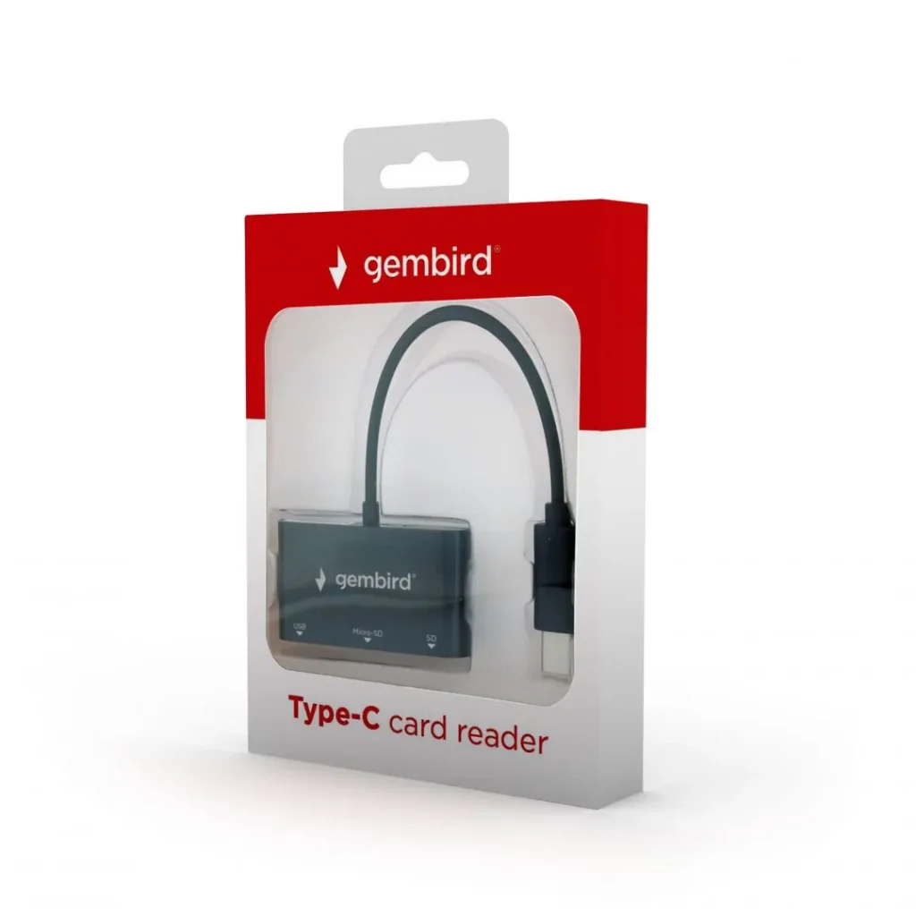 Gembird UHB-CR3-02 Compact USB Type-C SDXC combo Card Reader Black - Image 2