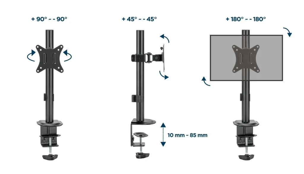 Gembird MA-D1-02 Desk mounted single monitor arm 17”-32” Black - Image 9