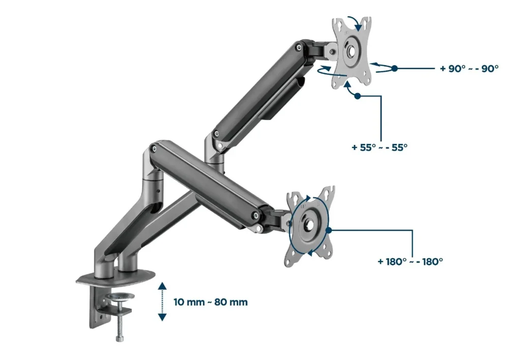 Gembird MA-DA2-05 Desk mounted adjustable double monitor arm 17"-32" Space Grey - Image 9