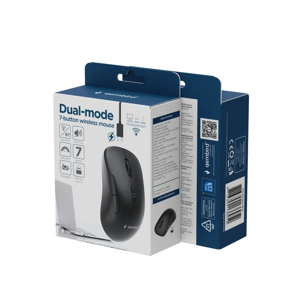 Gembird MUSW2-7B-01 Dual-Mode Wireless Bluetooth Mouse Black - Image 8