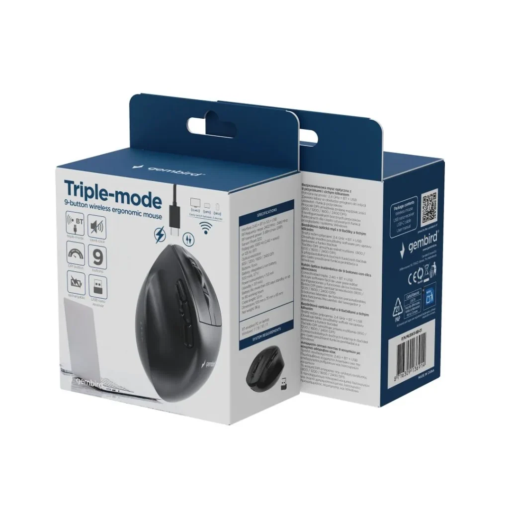 Gembird MUSW3-9B-01 Triple-Mode Wireless Bluetooth Mouse Black - Image 8