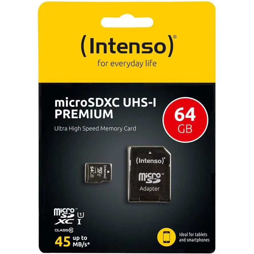 Intenso 64GB MicroSDXC Class 10 UHS-I Premium + Adapter