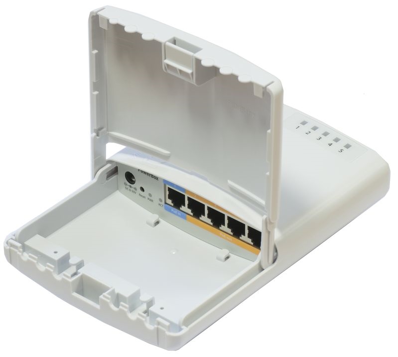 MikroTik PowerBox 5x10/100 porttal, 4xPoE ki, kültéri kivitel - Image 2