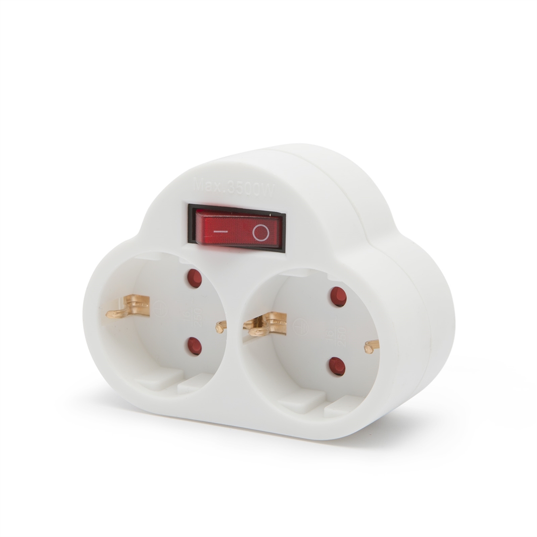 noname-halozati-eloszto-2-aljzat-kapcsoloval_1.jpg Delight Hálózati Elosztó Kapcsolóval 2DIN Fali White - Image 1