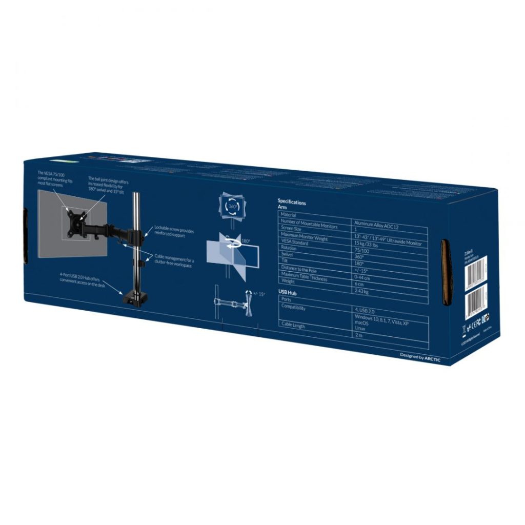 Arctic Z1 Gen 3 Desk Mount Monitor Arm with USB Hub Black - Image 13