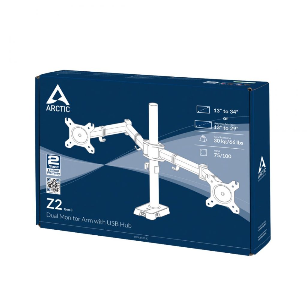 arctic-z2-gen-3-matt-black-coating-_11.jpg Arctic Z2 Gen 3 Desk Mount Dual Monitor Arm with USB Hub Black - Image 11