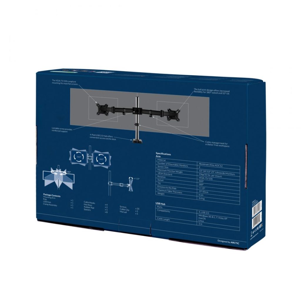 arctic-z2-gen-3-matt-black-coating-_12.jpg Arctic Z2 Gen 3 Desk Mount Dual Monitor Arm with USB Hub Black - Image 12