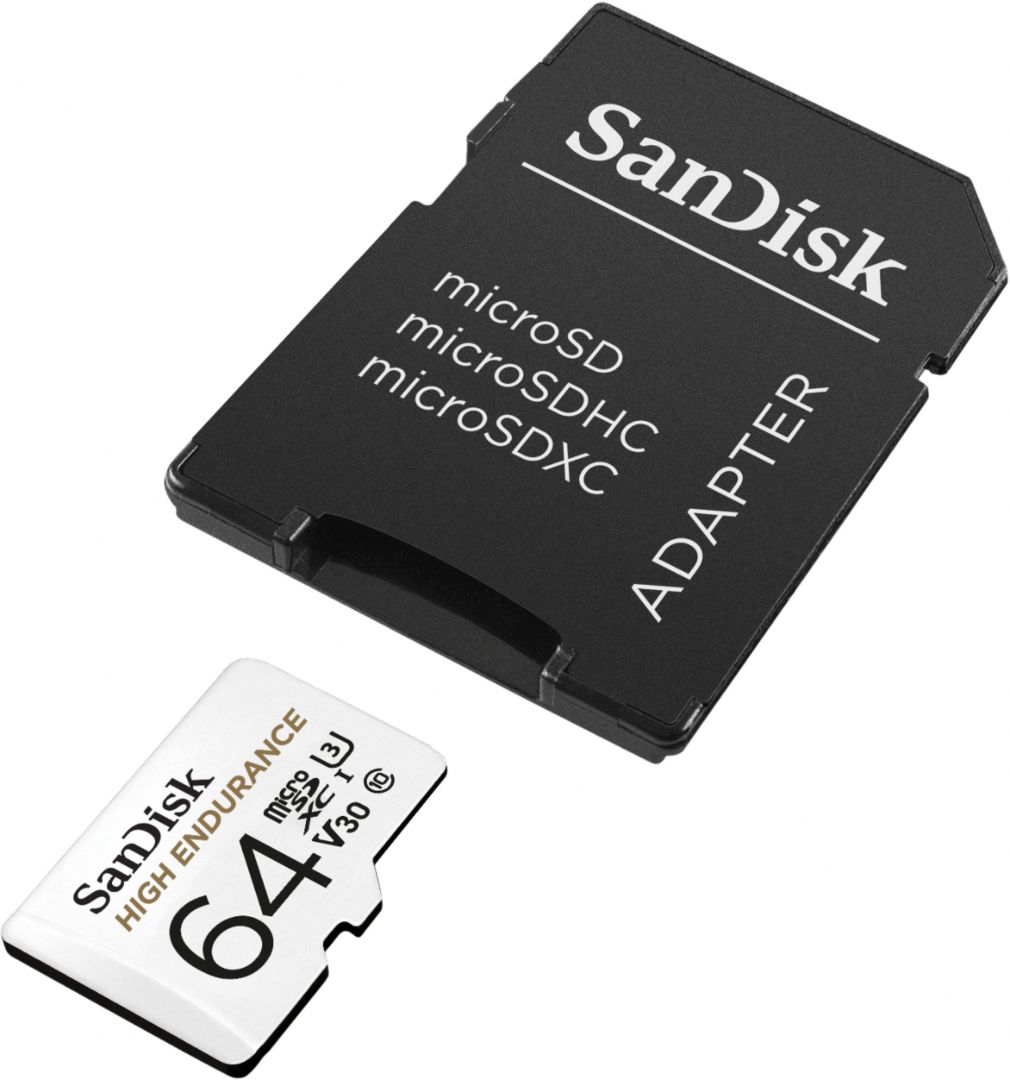 Sandisk 64GB microSDXC High Endurance Class 10 CL10 U3 V30 + adapterrel - Image 1