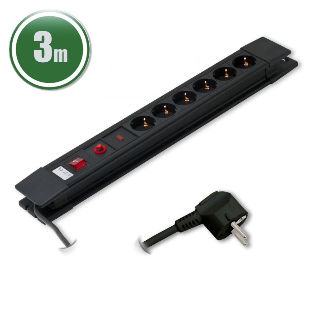Delight Túlfeszültségvédő Kapcsolóval 6DIN 3m Black - Image 1