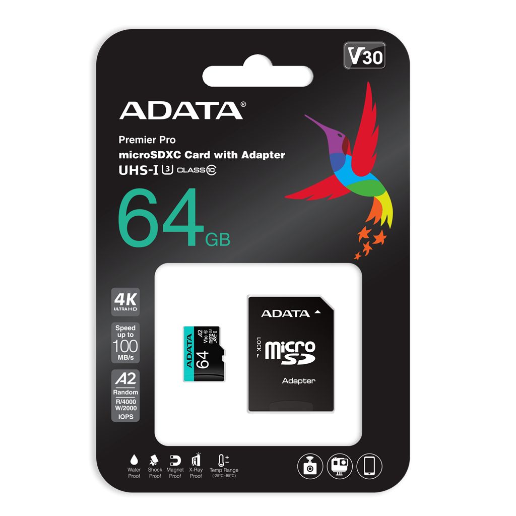 a-data-64gb-microsdxc-premier-pro-class-10-uhs-i-u3-a2_3.jpg A-Data 64GB microSDXC Premier Pro Class 10 UHS-I U3 A2 V30 + adapterrel - Image 3